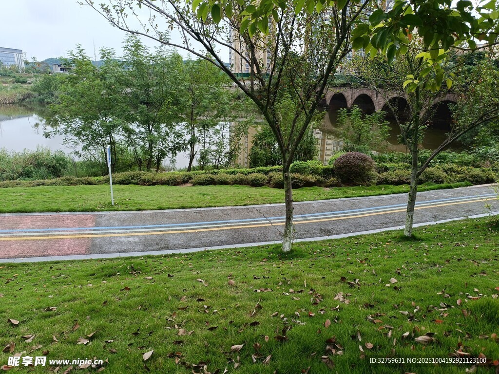 公園綠意盎然的休閑小徑