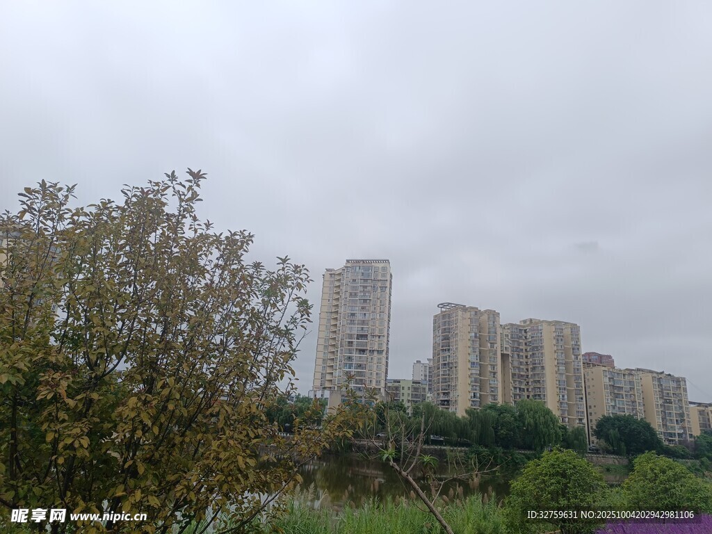城市遠景中的建筑與綠植