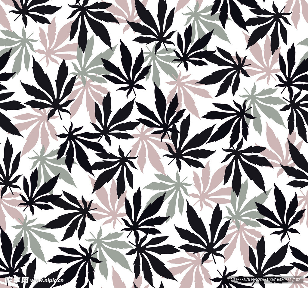 黑白麻葉圖案背景紋理