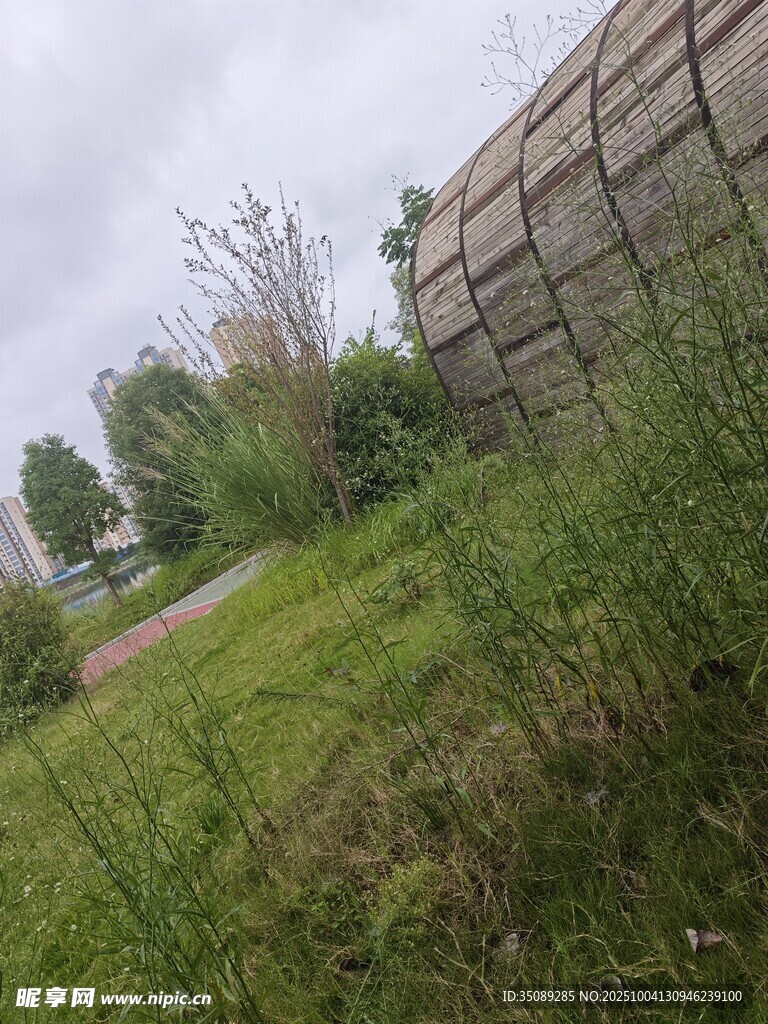 戶外草地旁的磚墻景觀