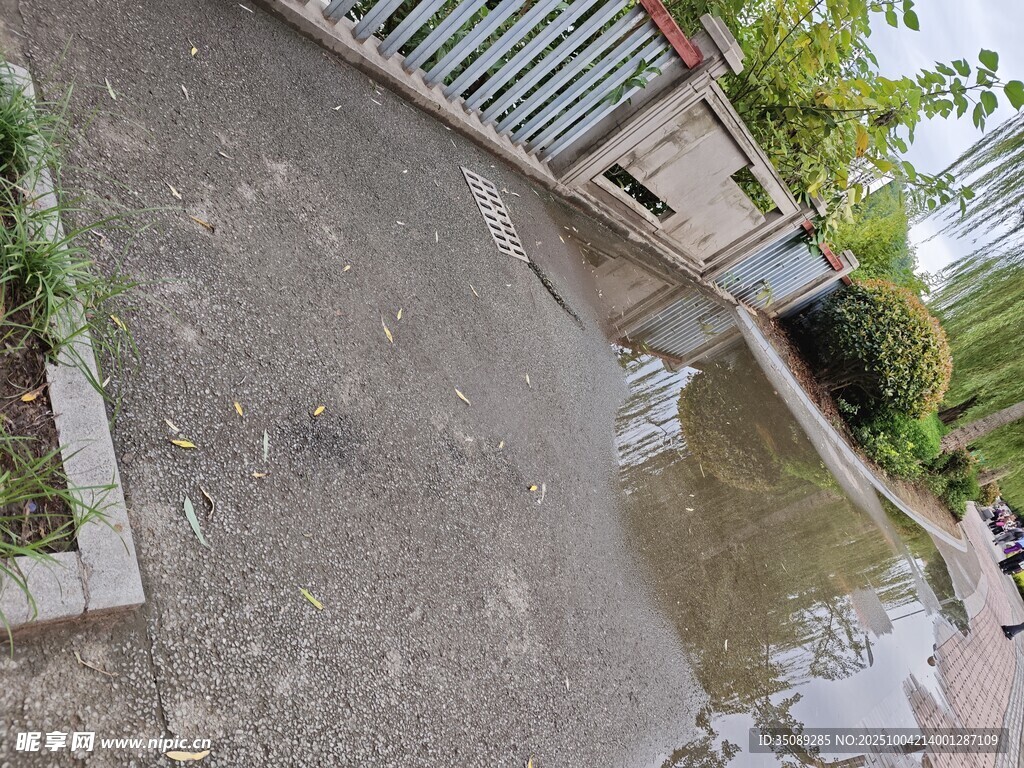雨后積水的戶外小道