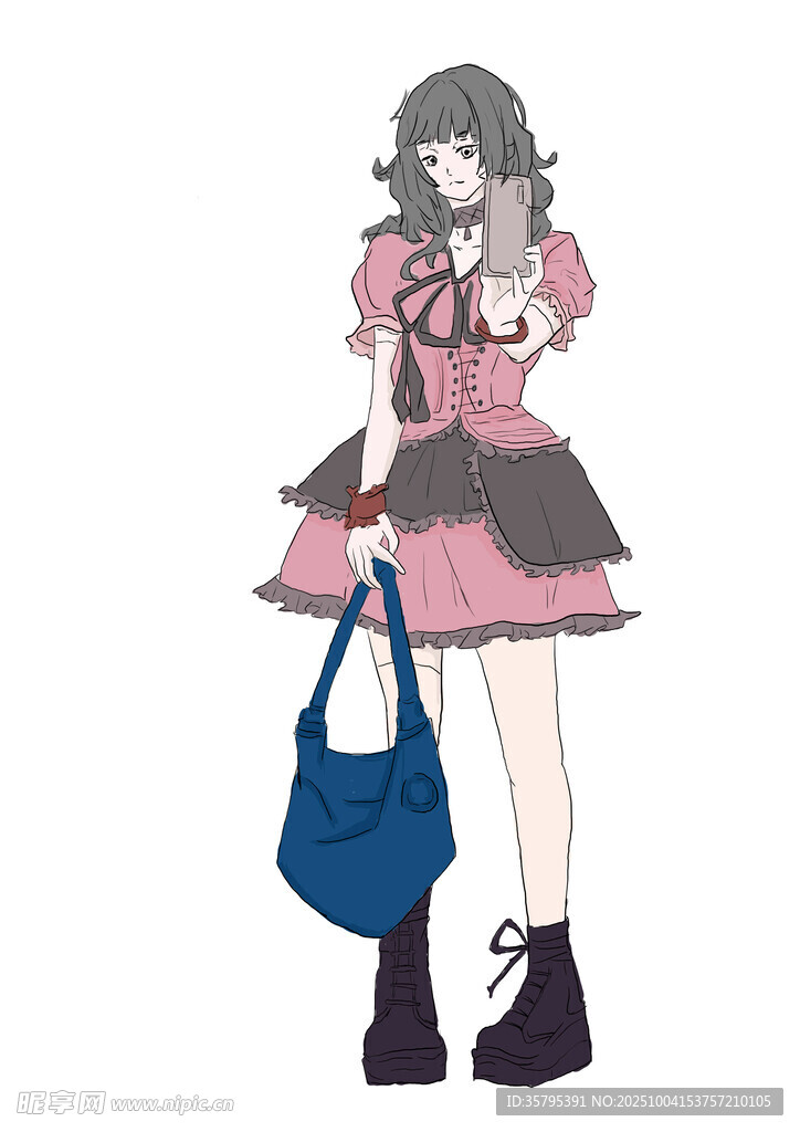 粉色系少女手提藍色包包