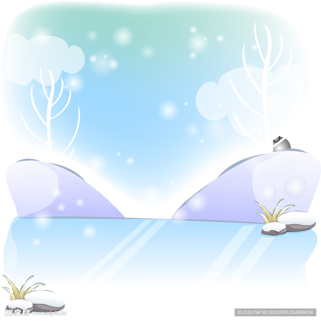 冬日雪景中的寧?kù)o河岸
