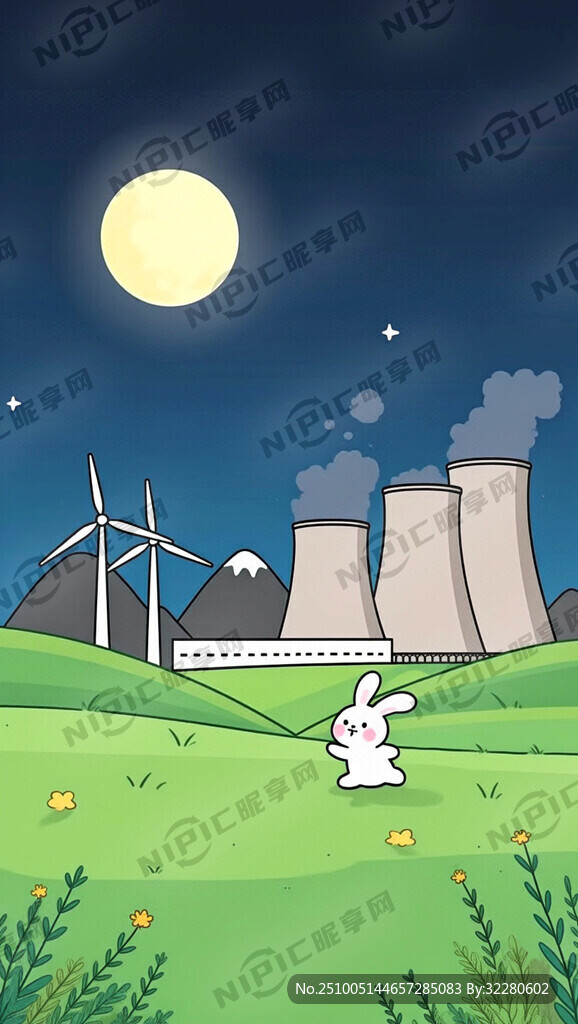 月亮  玉兔  電廠 遠山風電