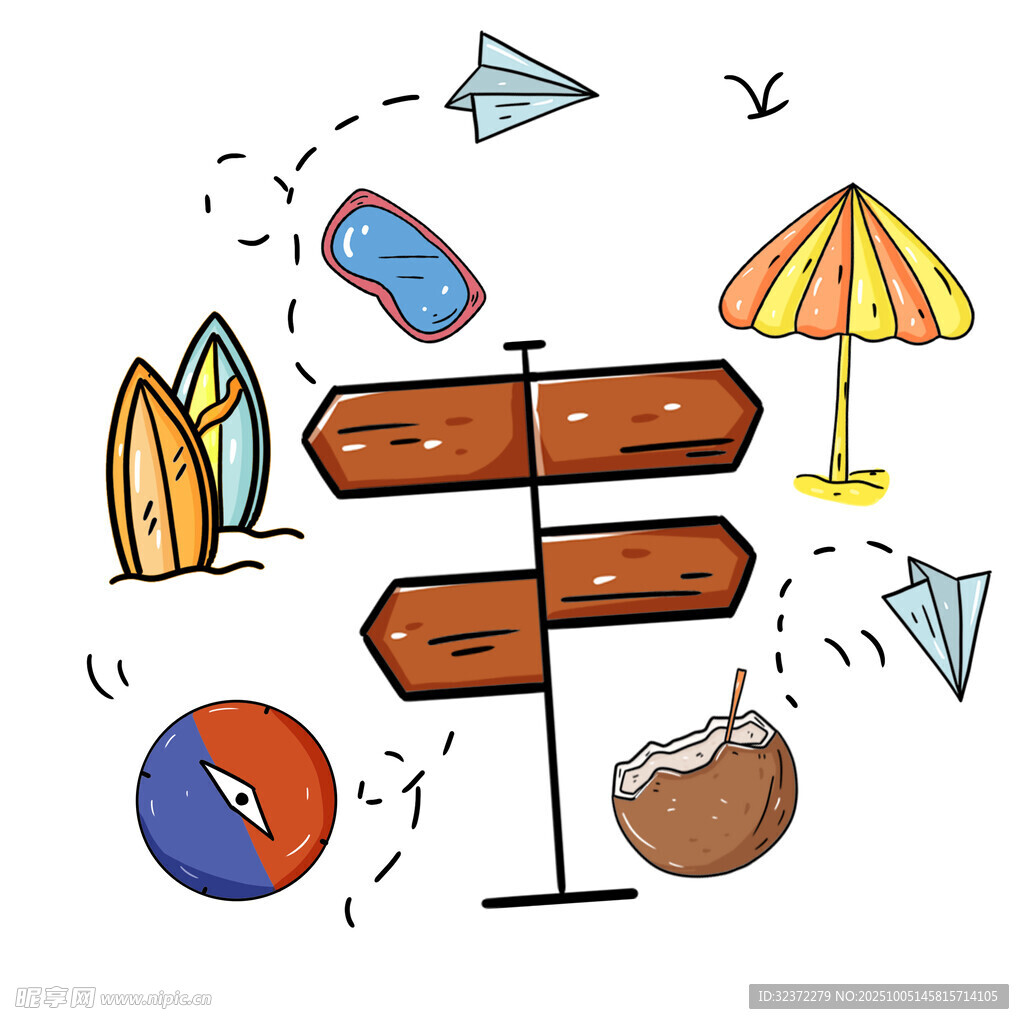 夏日旅行指示牌插畫