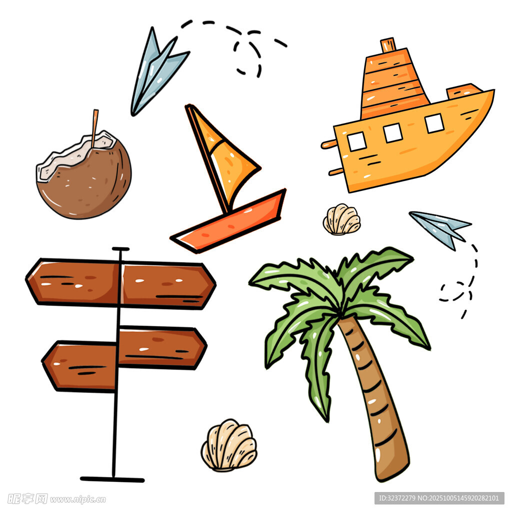 夏日海濱元素插畫