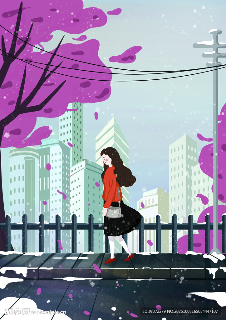 漫步街頭的紅衣女子