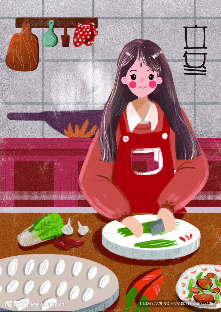 女孩廚房烹飪美食場景