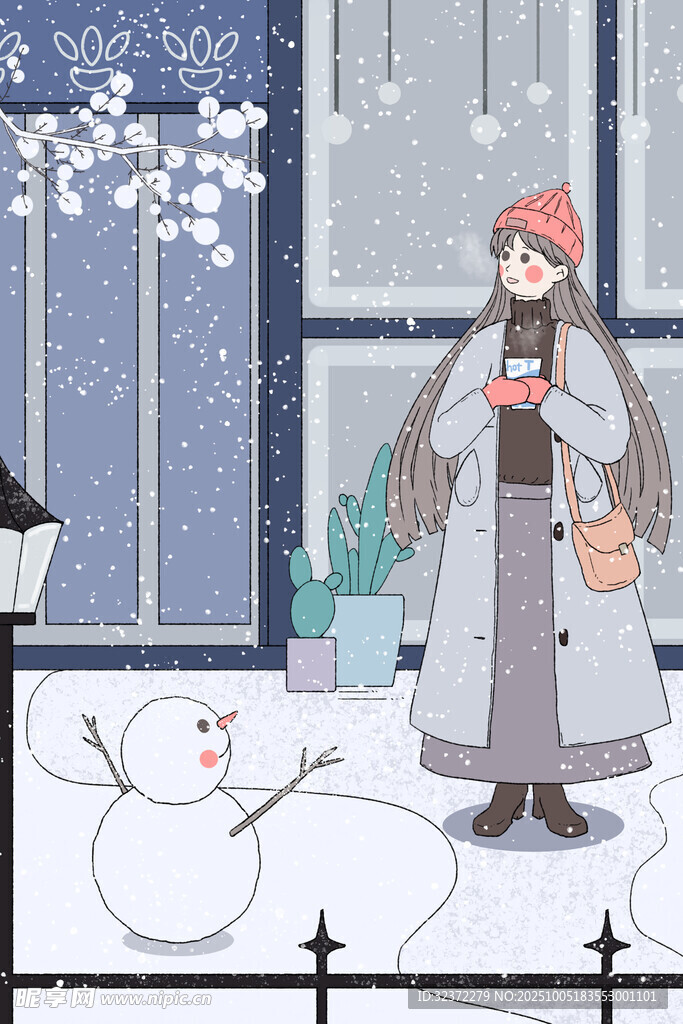 冬日街頭的溫暖雪人場景
