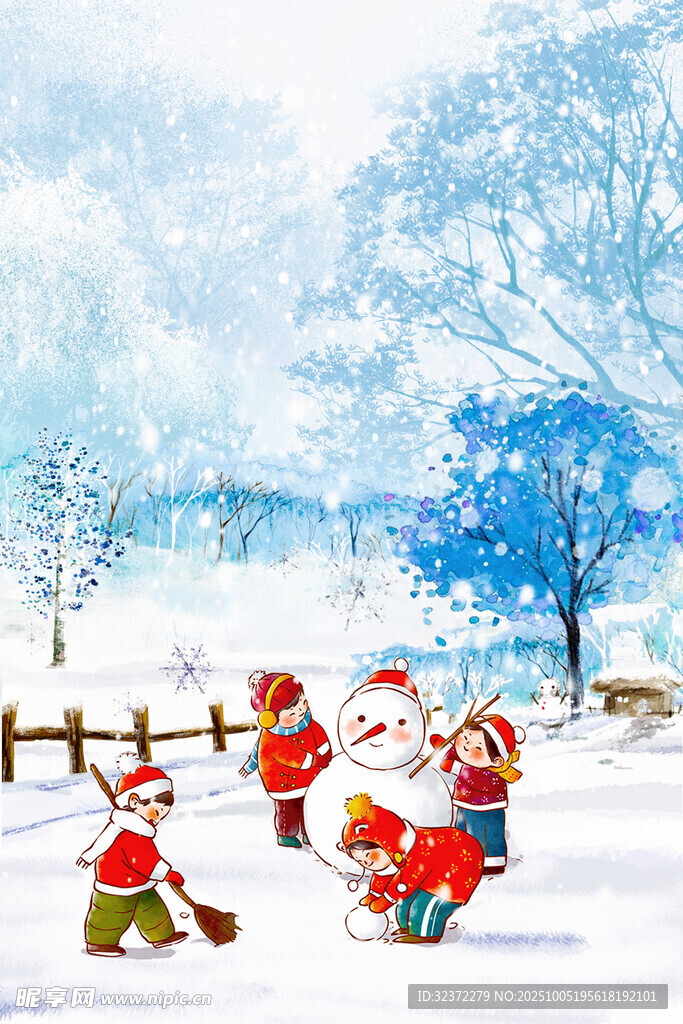 雪地中歡樂的圣誕老人隊(duì)伍