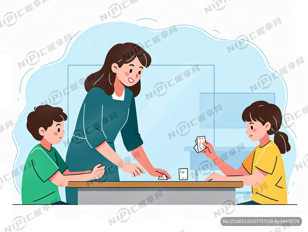 一個老師正在和兩個小學(xué)生玩猜謎