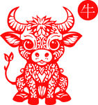 傳統(tǒng)剪紙風(fēng)生肖牛高清矢量圖騰