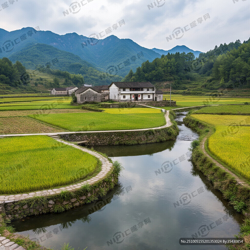 閩北民居 有一棟房子在田野中央