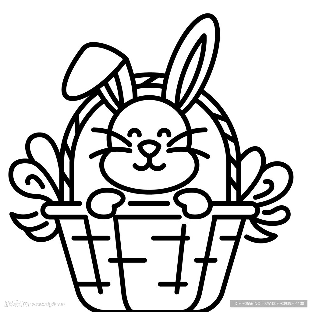 兔子在籃中可愛插畫