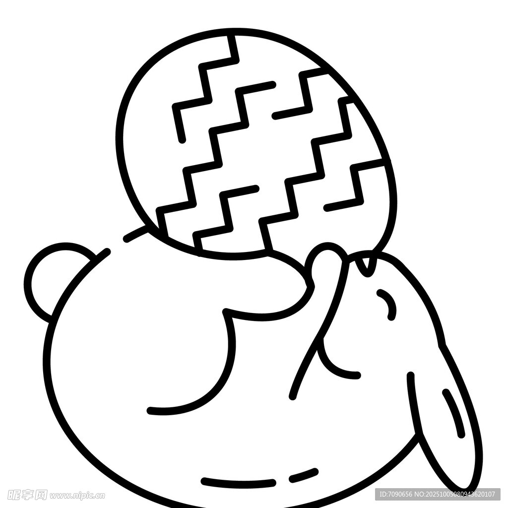 趴著抱蛋的可愛卡通兔子