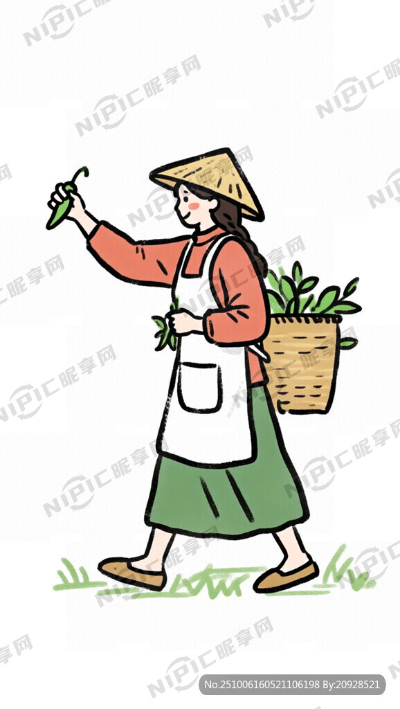 農(nóng)家采茶女 戴斗笠 手拿辣椒