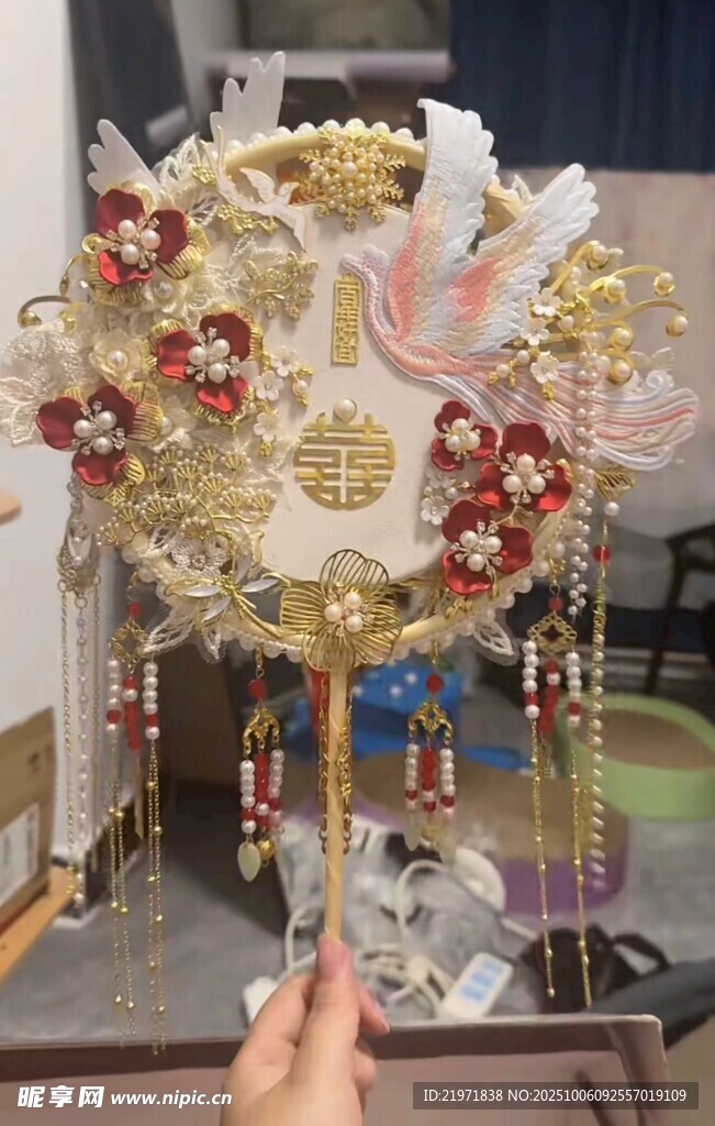 中式精美團扇手工制作展示