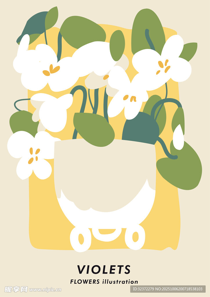 白色蘭花盆栽插畫
