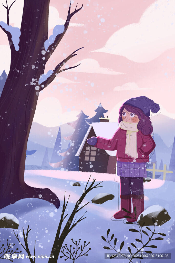 冬日女孩在雪地中的溫馨時刻