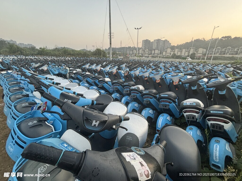 大量電動車整齊停放場景