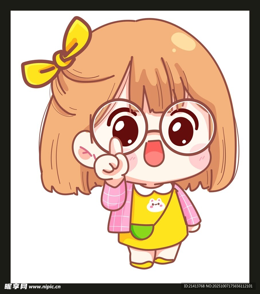 可愛卡通女孩比耶賣萌