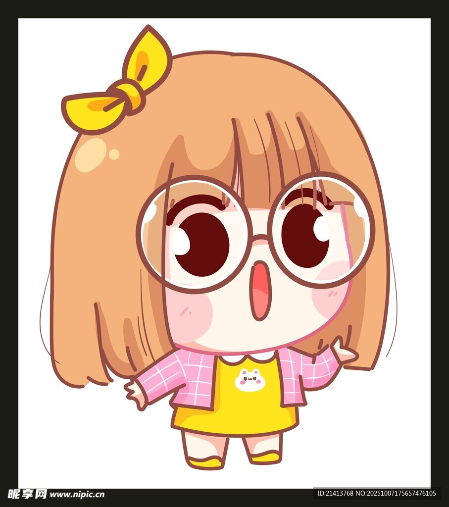 可愛戴眼鏡的卡通小女孩