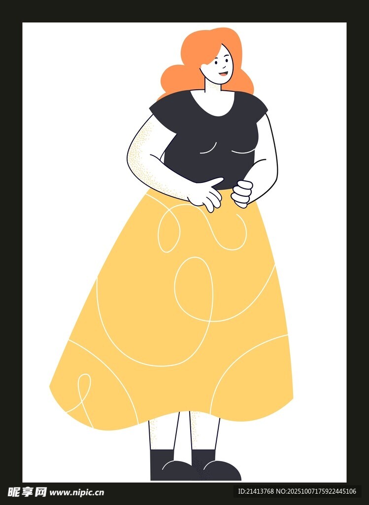 紅發(fā)女子身著黃裙的插畫