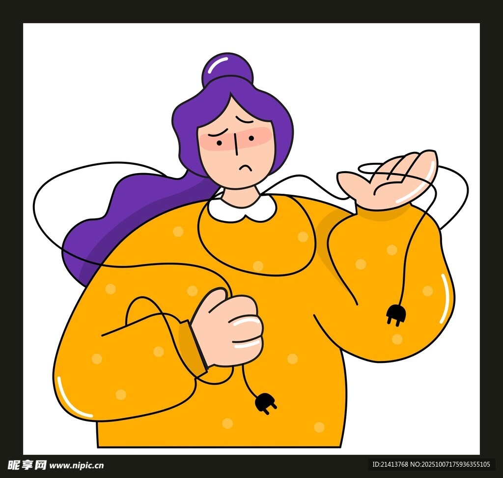 卷發(fā)女子手持耳機(jī)線