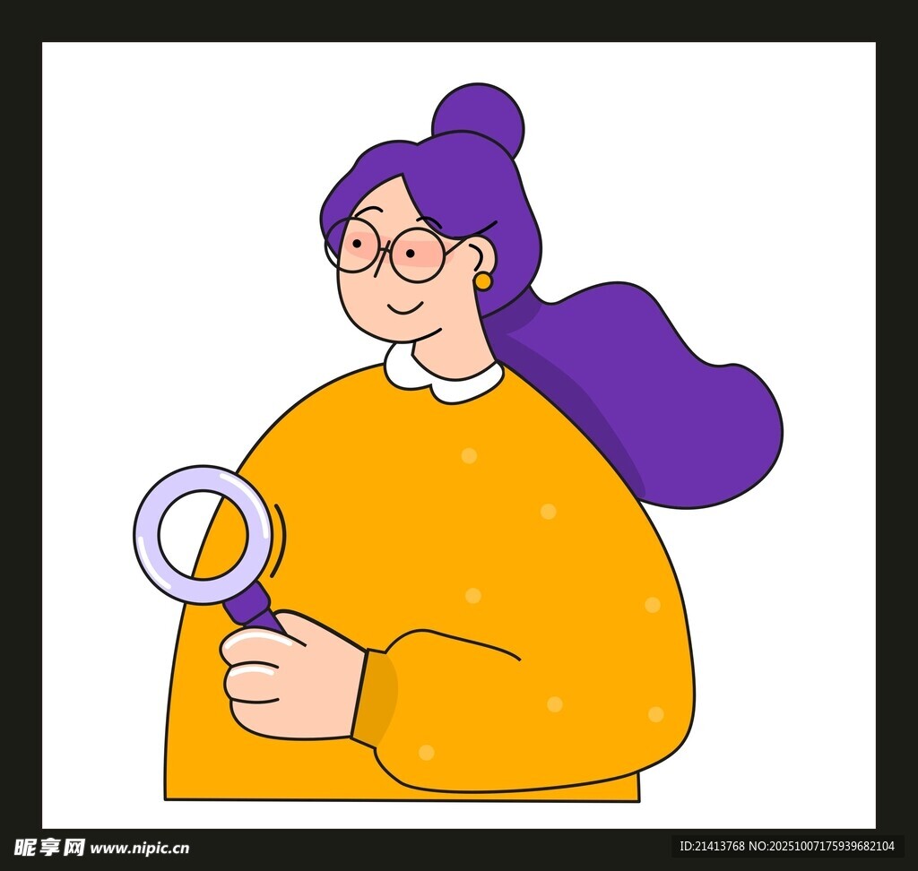 手持放大鏡的紫色長發(fā)女子