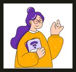 紫衣女孩手持帶WiFi標(biāo)志手機(jī)