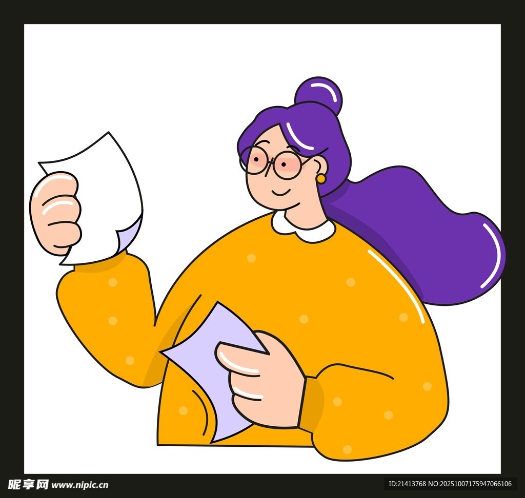 手持紙張的紫色長發(fā)女士