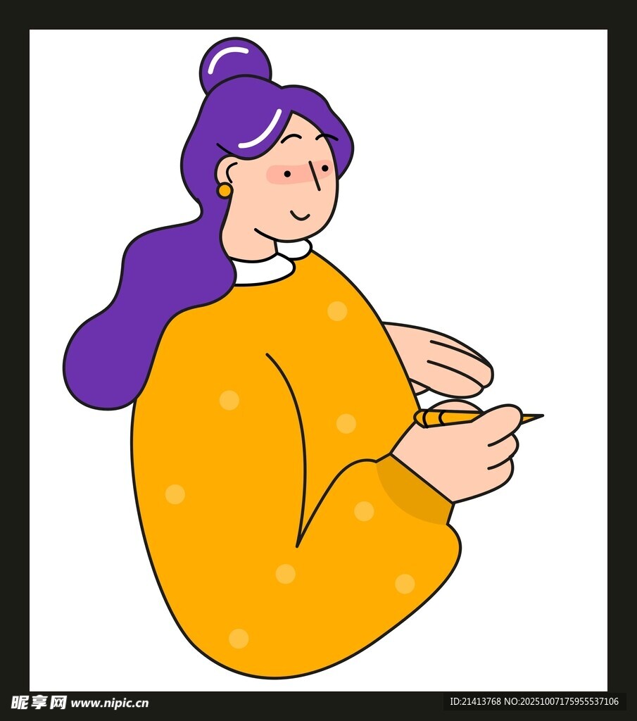 孕婦手持針具的插畫場景