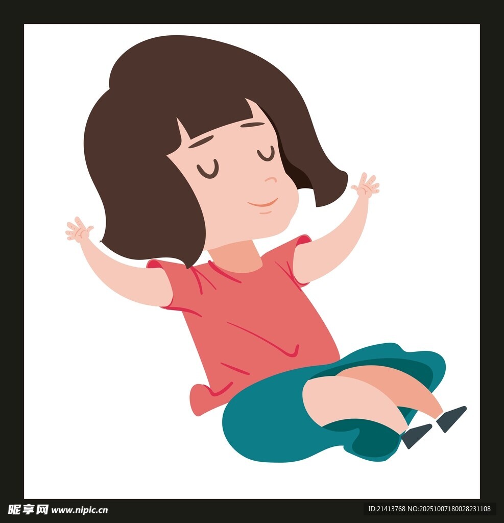 坐著歡呼的卡通小女孩坐著歡呼的