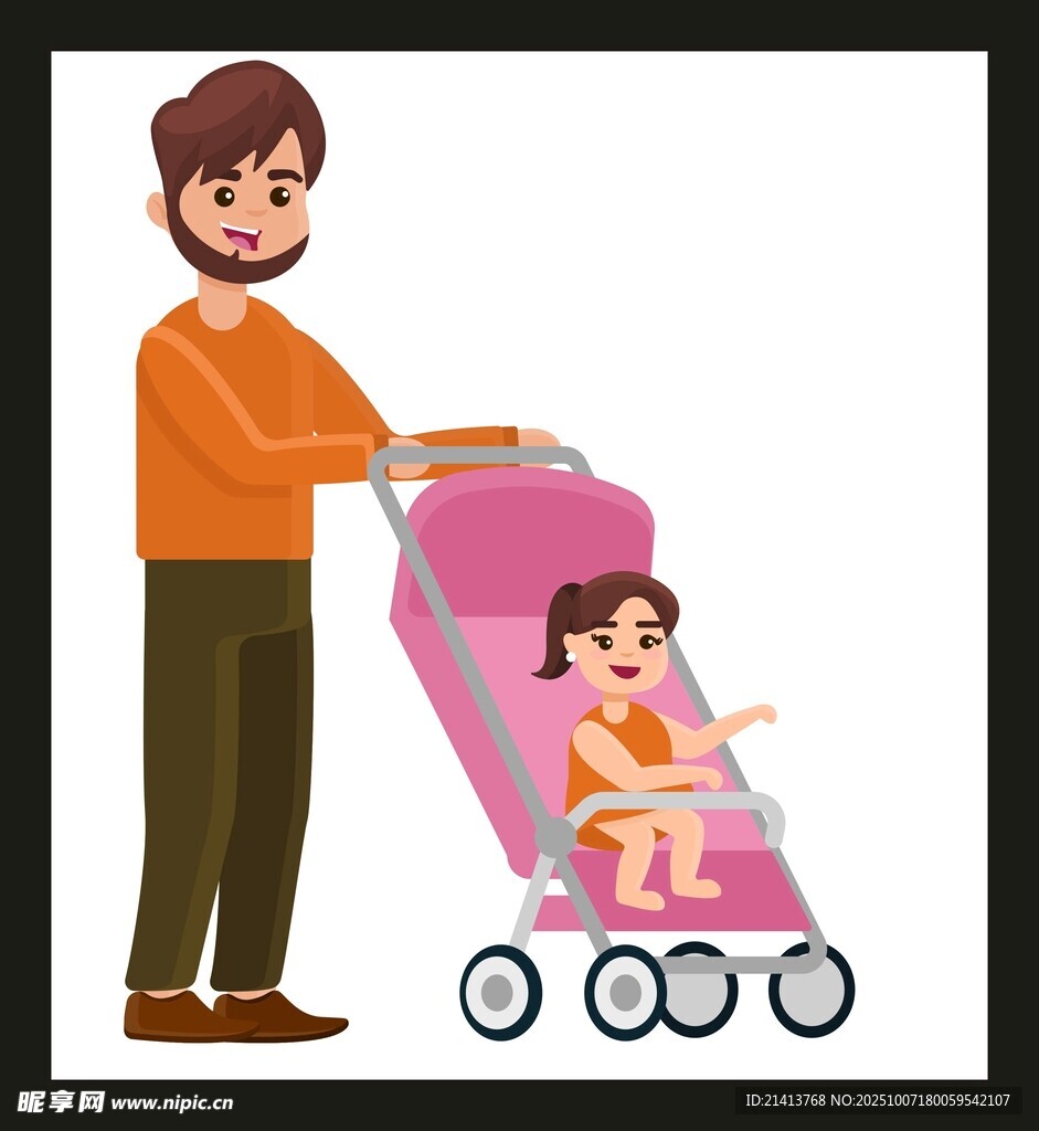父親推嬰兒車帶娃散步