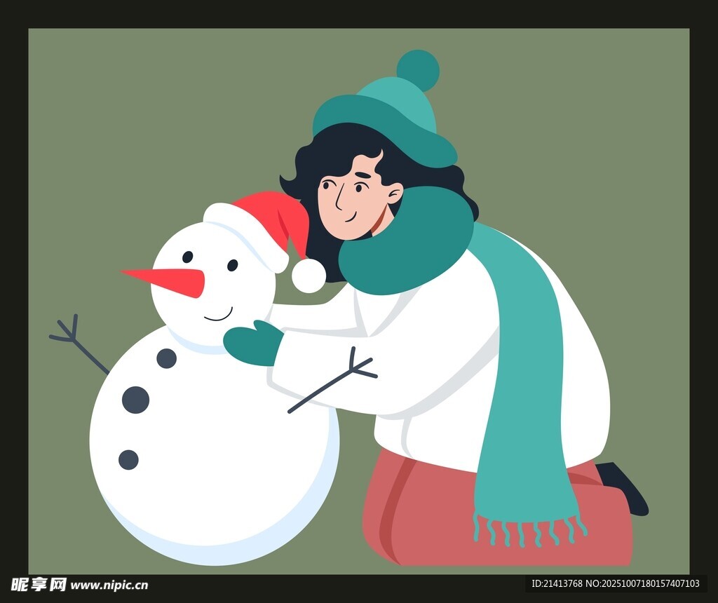 女孩開心堆雪人