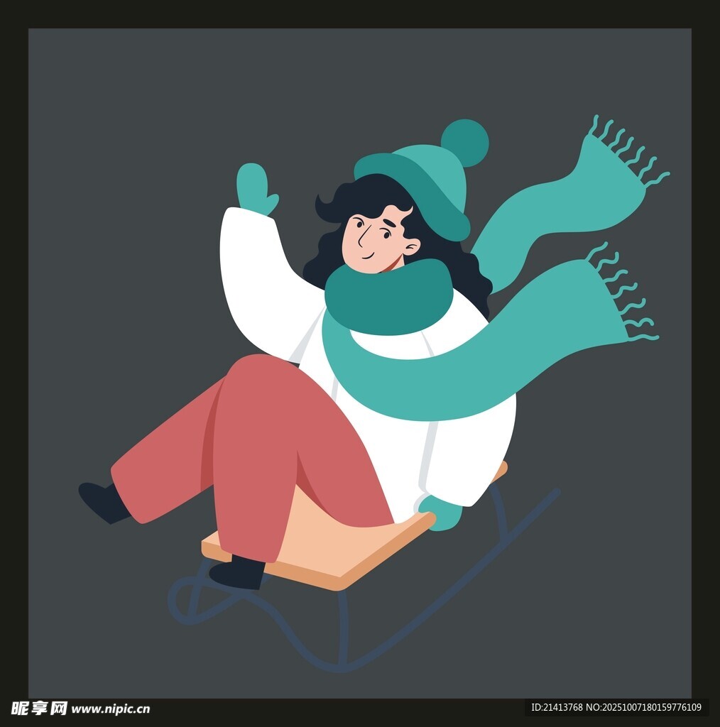 女孩歡快滑雪橇