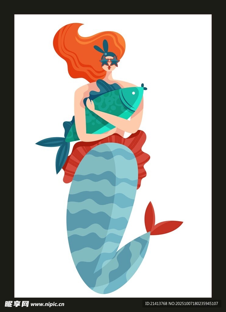 可愛(ài)卡通美人魚(yú)插畫(huà)