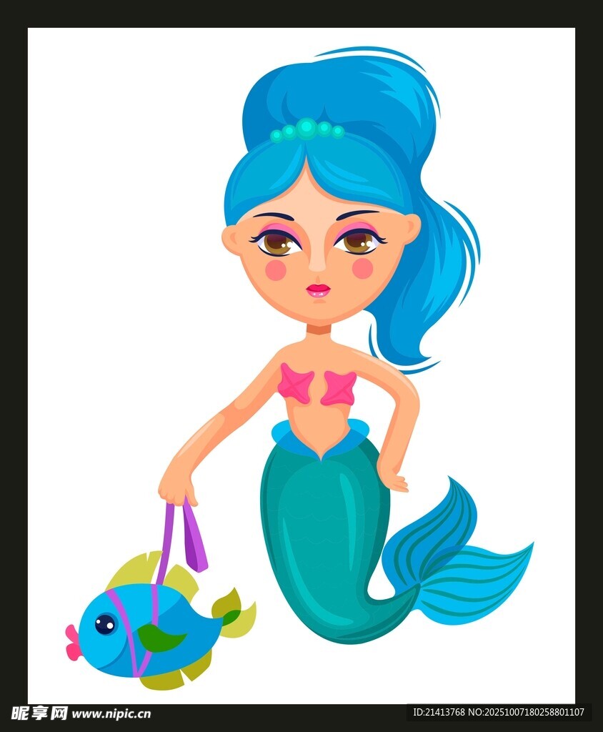 可愛小美人魚與小魚