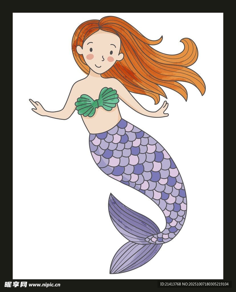 可愛紅發(fā)美人魚插畫