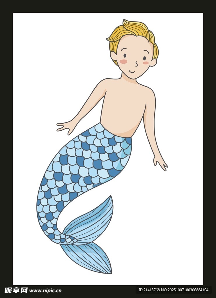 可愛(ài)小男孩美人魚(yú)插畫(huà)