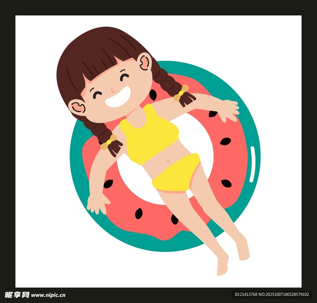 穿泳衣躺在西瓜泳圈的女孩