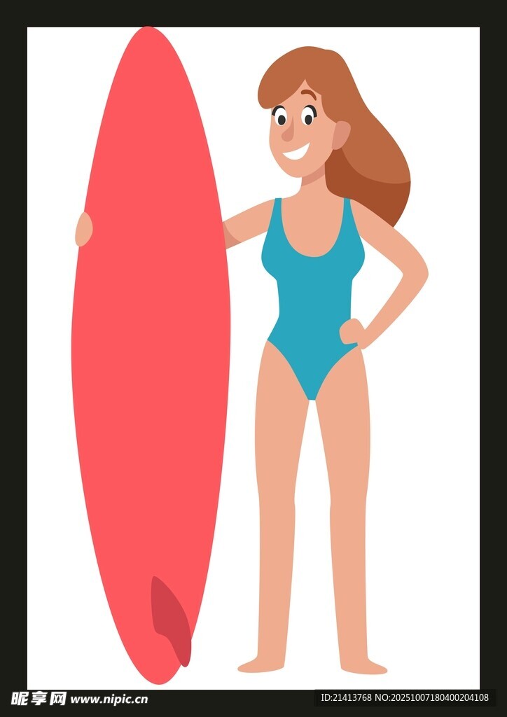 持沖浪板的活力泳衣女孩