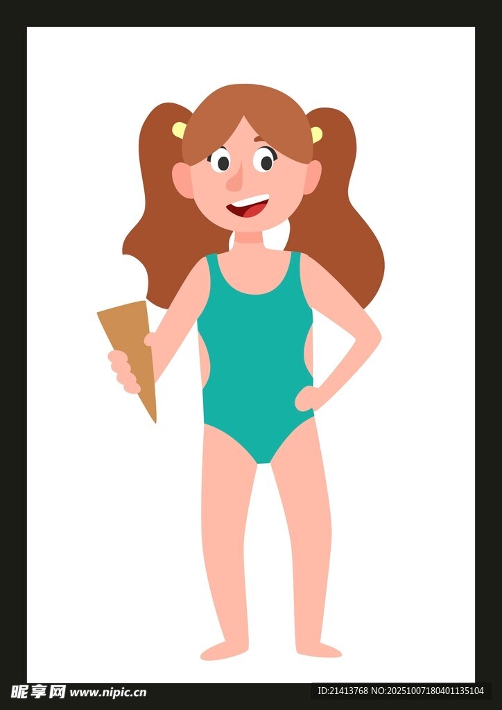 穿泳衣吃冰淇淋的女孩
