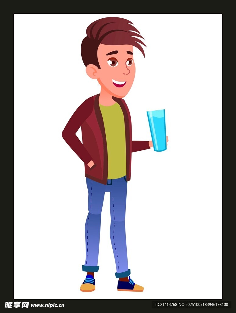 手持杯子的休閑男孩