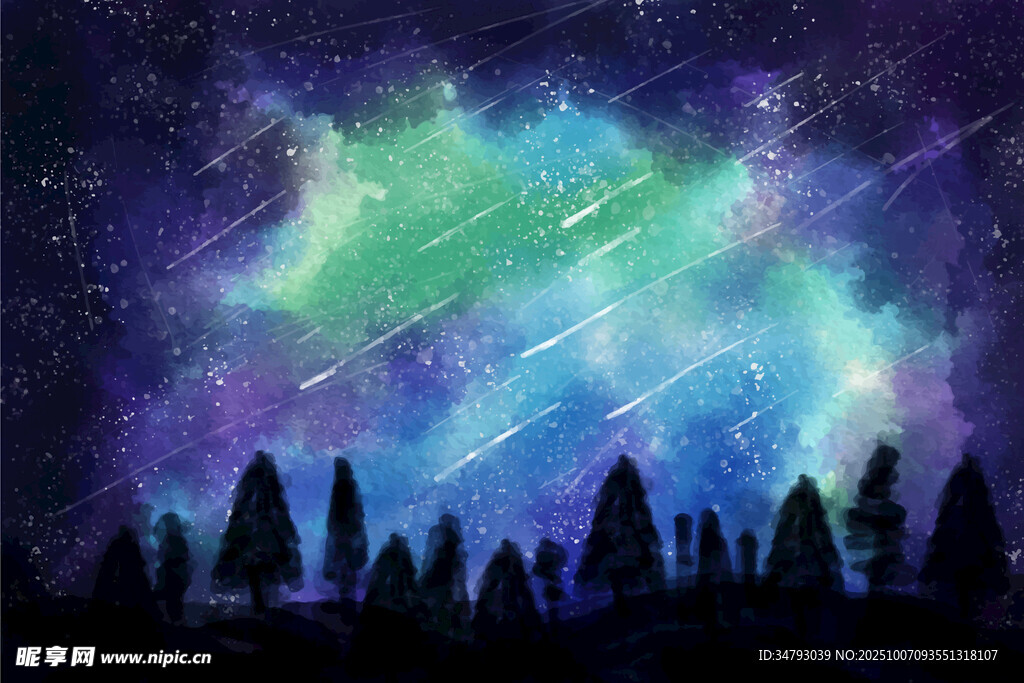 夢幻星空下的靜謐森林