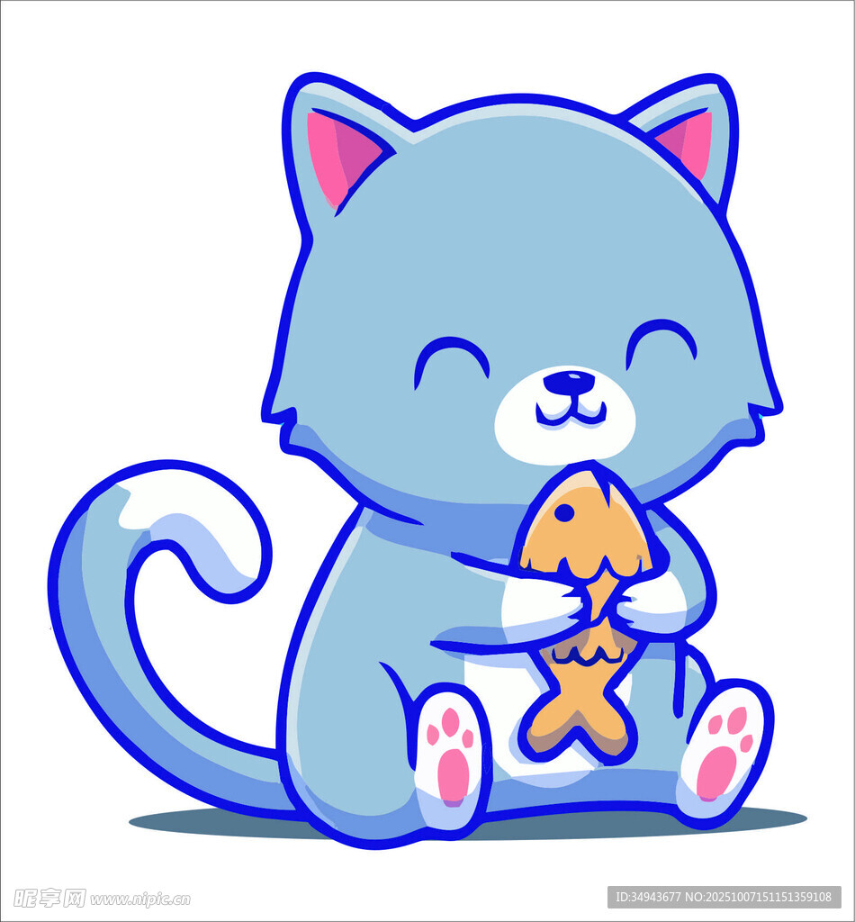 藍(lán)貓抱魚的可愛瞬間