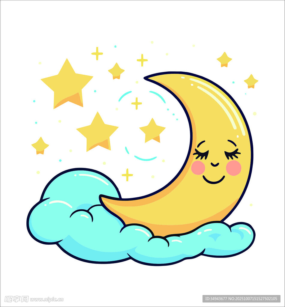 可愛月亮星星云朵插畫
