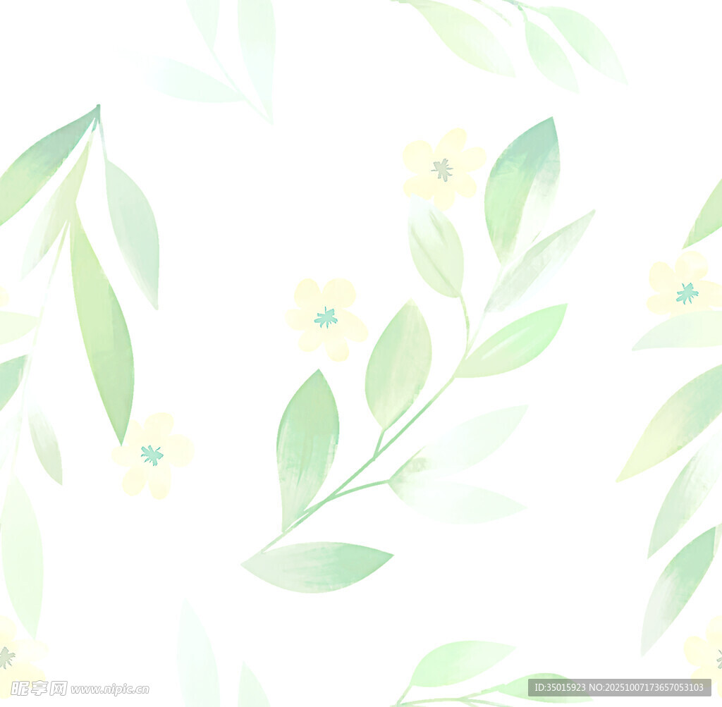 清新水彩風(fēng)綠葉小花圖案