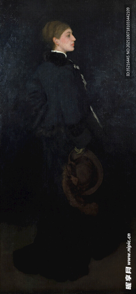 復(fù)古裝扮人物持帽側(cè)影