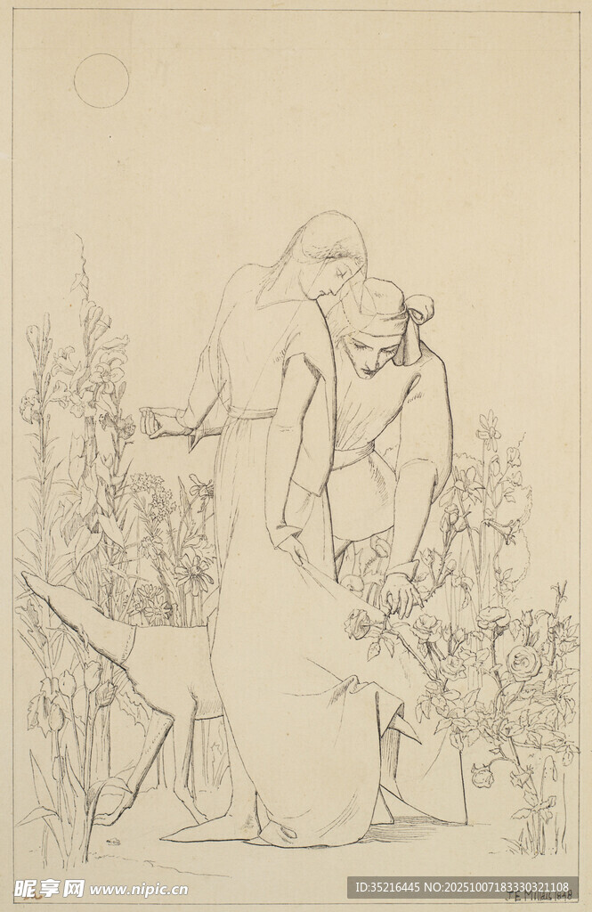 人物與植物場(chǎng)景素描圖